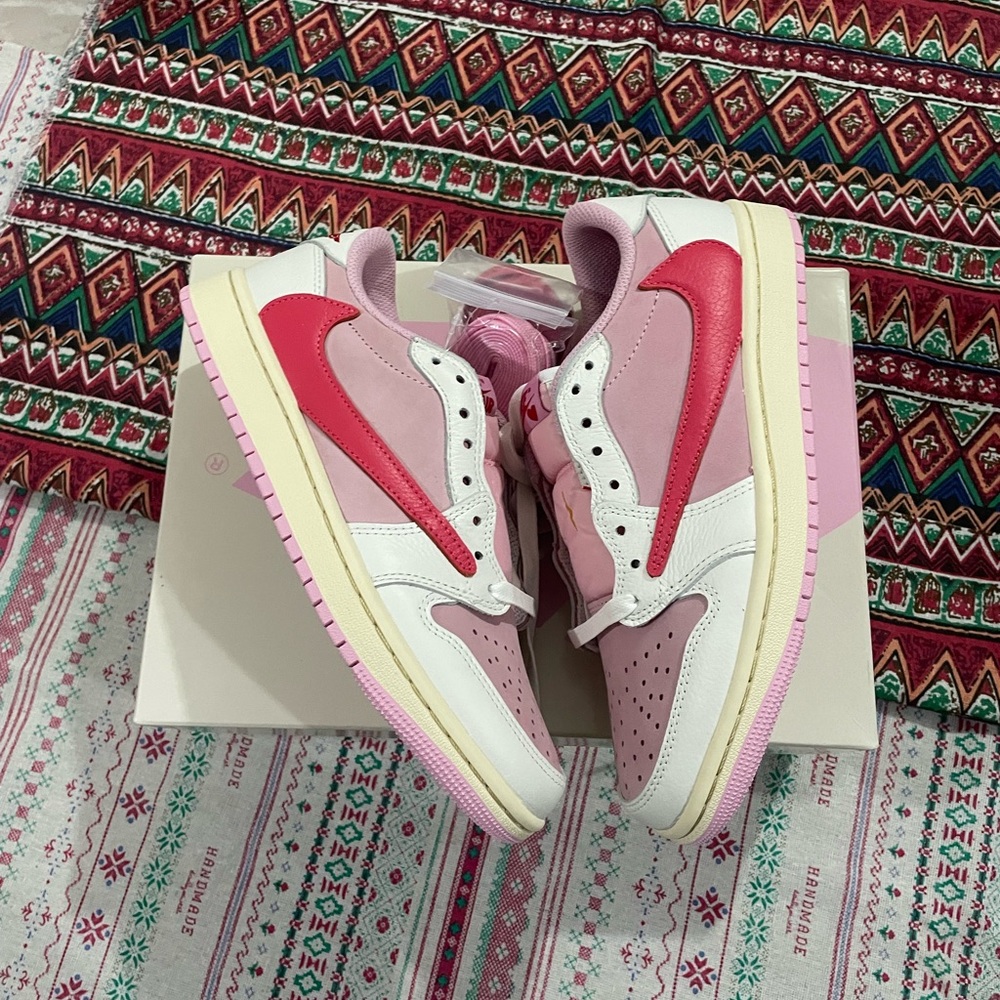 Travis Scott Jordan Pink Red & White Low-Top Sneakers